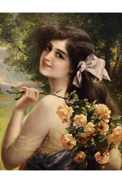 pixartsanat Woman Posing with Yellow Flowers Pixart Art Diamond Mosaic Painting Diamond Turkey 43*55