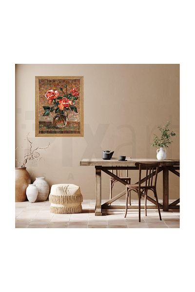 pixartsanat Red Roses from Stone Pixart Art Diamond Mosaic Painting Diamond Turkey 45*55