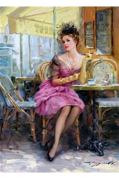 pixartsanat Retro Woman Sitting on the Table Pixart Art Diamond Mosaic Painting Diamond Türkiye 50*68