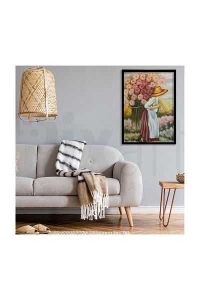pixartsanat Woman Carrying a Rose Pixart Art Diamond Mosaic Painting Diamond Turkey 41*58
