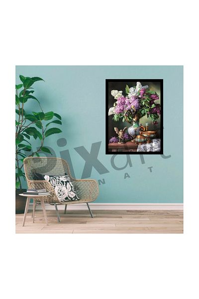 pixartsanat Lilacs in Silver Vase Pixart Art Diamond Mosaic Painting Diamond Turkey 51*69