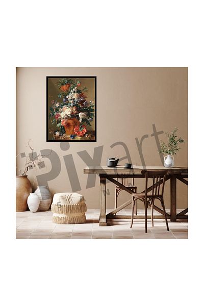 pixartsanat Jan Van Huysum Flowers in Vase Pixart Art Diamond Mosaic Painting Diamond Turkey 51*69