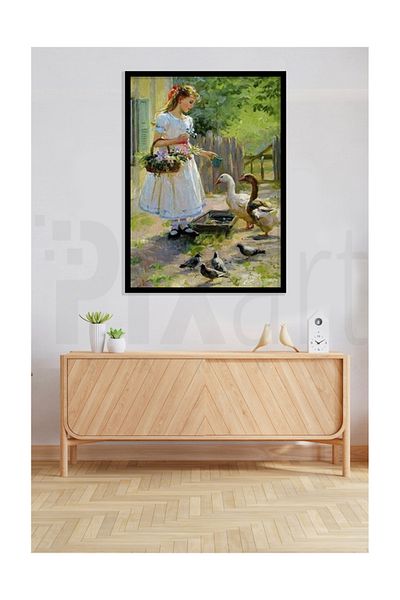 pixartsanat Girl Feeding a Duck in the Garden Pixart Art Diamond Mosaic Painting Diamond Turkey 43*60