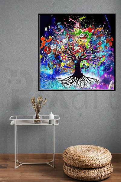 pixartsanat Colorful Floral Tree 35*35cm Pixart Art Diamond Mosaic Painting Diamond Turkey