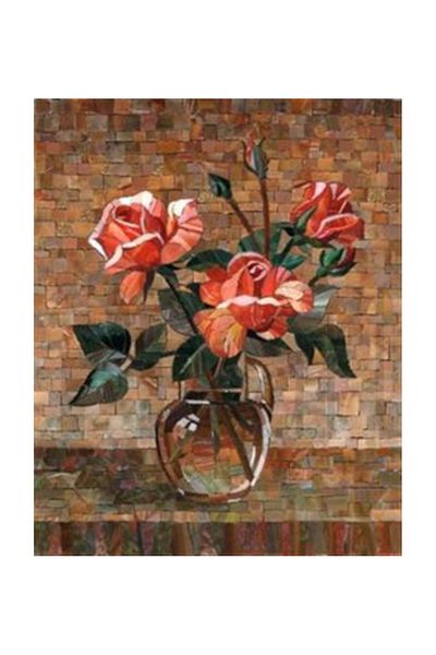 pixartsanat Red Roses from Stone Pixart Art Diamond Mosaic Painting Diamond Turkey 45*55