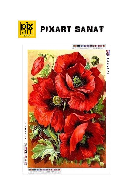 pixartsanat Red Poppy 25x30 PixArt Art Diamond Mosaic Painting Diamond Turkey