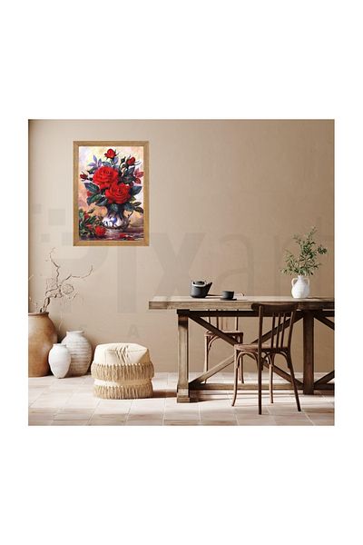 pixartsanat Red Roses in a Vase Pixart Art Diamond Mosaic Painting Diamond Turkey 38*53