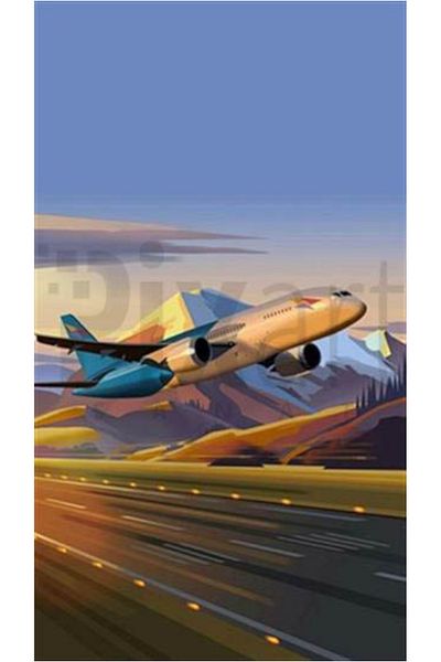 pixartsanat Airplane Pixart Art Diamond Mosaic Painting Diamond Turkey 38*66