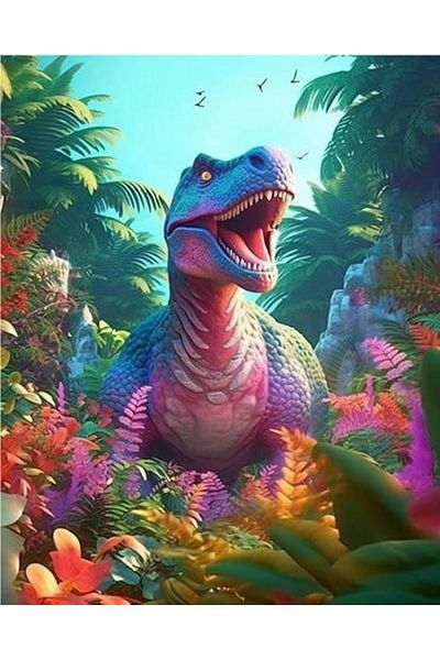 pixartsanat Colorful Dinosaur 30x40 PixArt Art Diamond Mosaic Painting Diamond Turkey