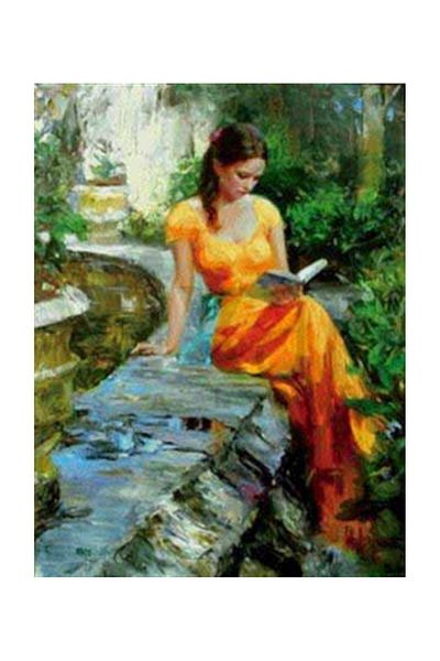 pixartsanat Girl Reading a Book in Green Pixart Art Diamond Mosaic Painting Diamond Türkiye 45*60