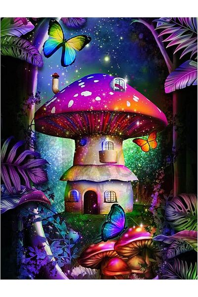 pixartsanat Mushroom House 30*40 PixArt Art Diamond Mosaic Painting Diamond Turkey