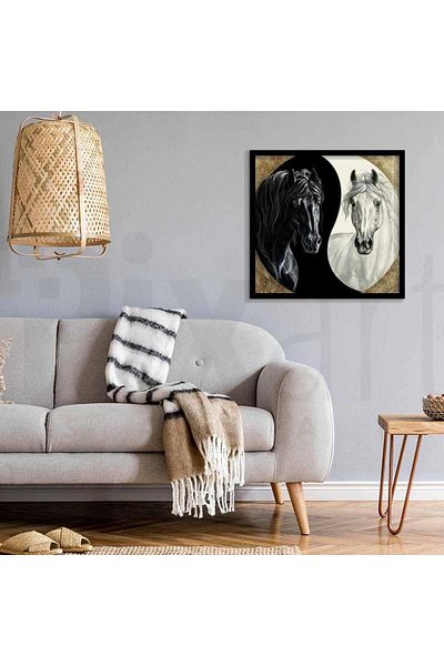 pixartsanat Yin Yang Horses 50x50 PixArt Art Diamond Mosaic Painting Diamond Turkey