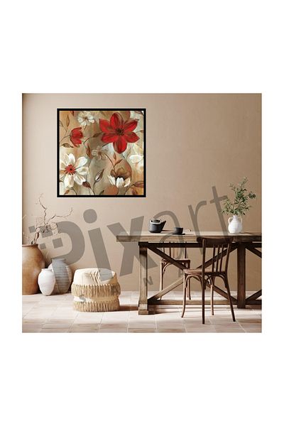 pixartsanat Red White Colored Flowers Pixart Art Diamond Mosaic Painting Diamond Turkey 57*57