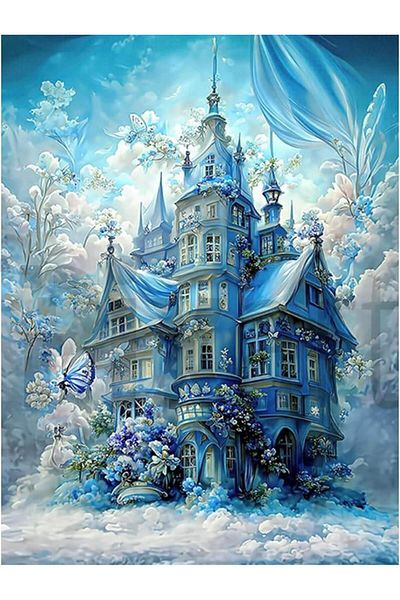 pixartsanat Blue Castle 30*40 PixArt Art Diamond Mosaic Painting Diamond Turkey