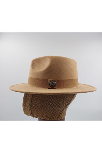 FELLMENS Камел метален копче детайлизиран панама федора шапка
