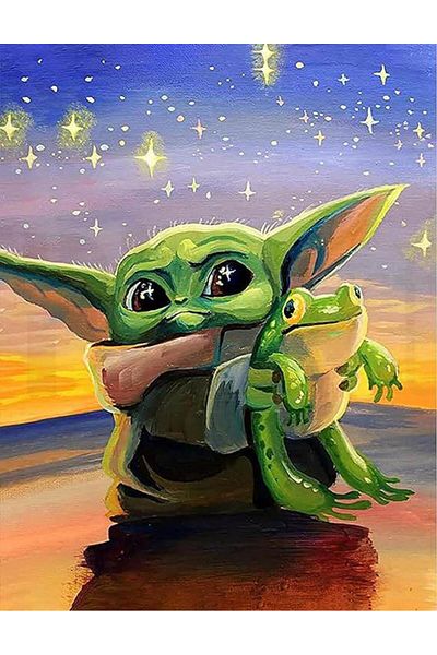pixartsanat Baby Yoda And Her Frog 30x40 PixArt Art Diamond Mosaic Painting Diamond Turkey
