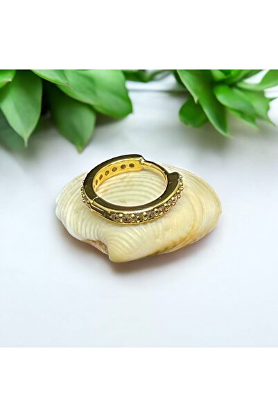 Tasarım Cerrahi Çelik Tam Tur Taşlı Gold Tragus Helix Uyumlu Piercing