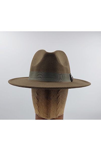 MARBERRY Khaki Metal Button Detailed Panama Sombrero Hat