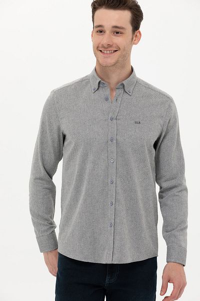 U.S. Polo Assn. Ανδρικό γκρι μακρυμάνικο πουκάμισο - Διαφορετικά Elifsu Butikhome