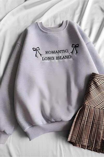 Gofeel Φούτερ Harajuku Street Grey Romantic Long Island με 3 κλωστές