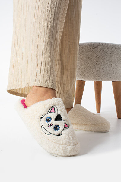 STOCON Λούτρινες κεντημένες παντόφλες γάτας - Παντόφλες προίκας και δέσμης, ηχομονωτική χοντρή σόλα