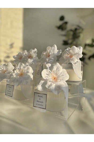 Gami Handmade Çiçek Detaylı Mika Şekerlik Mum Söz, Nişan, Düğün, Kına, Nikah, Mevlüt Hediyelik - 10 Adet