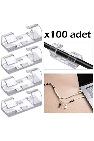 Sekiz8 100 Adet Kablo Sabitleyici Düzenleyici Duvar Fayans Cam Kablo Tutucu Yapışkanlı Organizer Klipsler