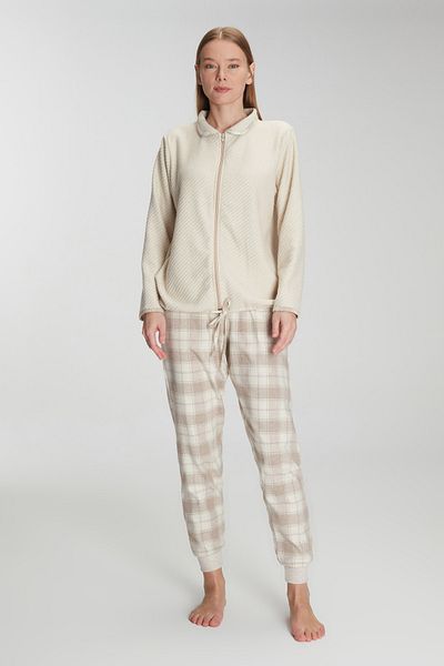Anıl 11210 Women's Zippered Long Sleeve Sweatshirt Trousers Set Viscose and Cotton Pajamas Set