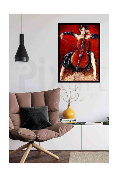 pixartsanat Women's Playing Cello Pixart Art 48*66
