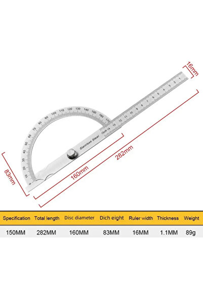 BGA 0-180 Degree Stainless Steel Protractor Goniometer Angle Finder Gauge 15cm Ruler