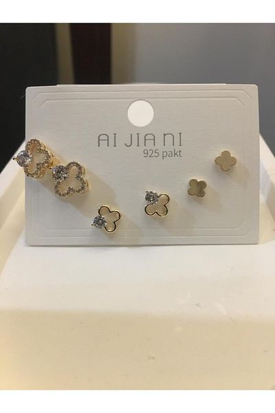 GUNESTAKI Gold 6-Piece Zircon Stone Lucky Earrings Set