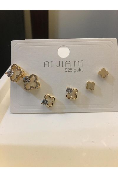 GUNESTAKI Gold 6-Piece Zircon Stone Lucky Earrings Set