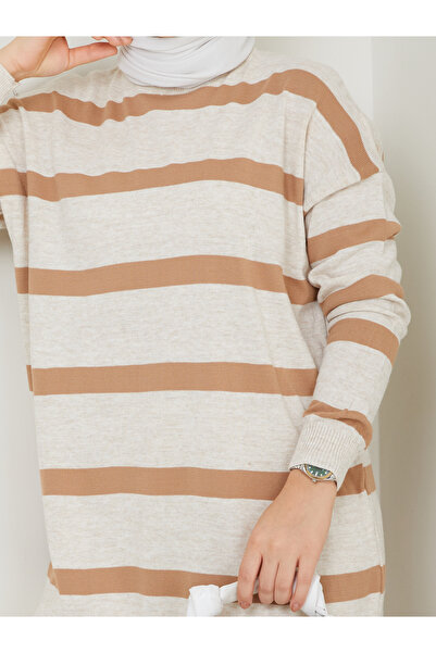 MODAMÜNASİP Υπέροχο ριγέ πλεκτό σετ δύο τεμαχίων με άνετο και κομψό παντελόνι