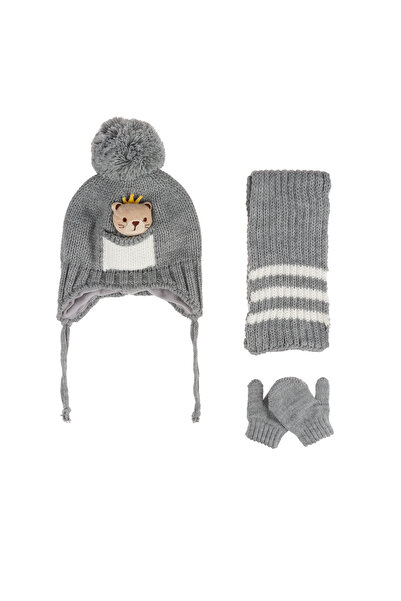 Aware Time Kitti 0-12 Months Baby Boy and Child with Accessories Fleece Scarf Beanie Gloves Set of 3
