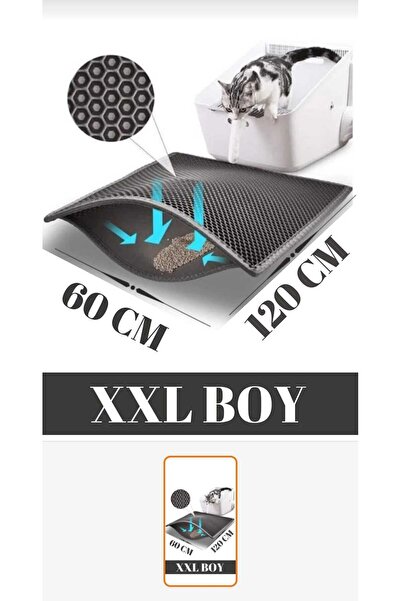 AKTUNÇ XXL Büyük Boy Tuvalet Önü Gri Kedi Kumu Paspası 60x120 Cm