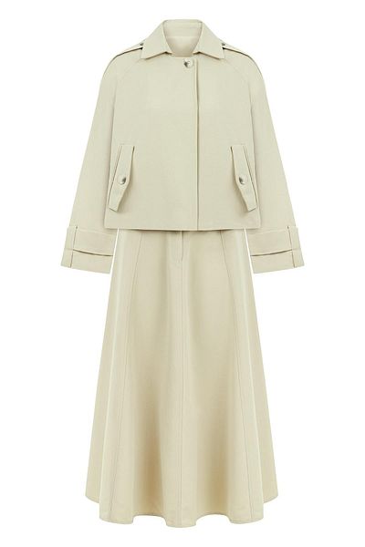 praye Stone Colored Skirted Trench Set