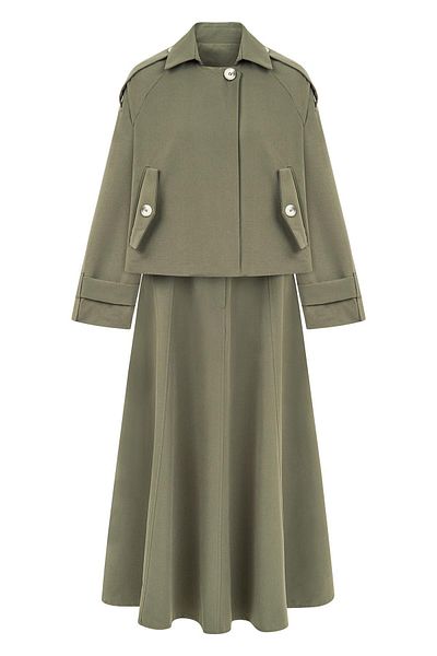 praye Green Skirted Trench Suit