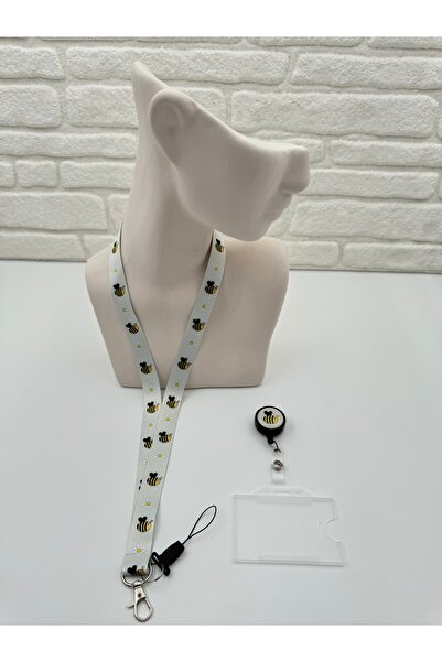 zezedesing Arı Desenli Papatya Çiçekli Set Boyun İpi - Yoyo - Yaka Kartı - Te...