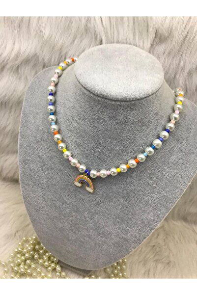 HAPPY HANDMADE Rainbow Figure Pearl Beaded Colorful Necklace