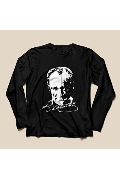 SINIF SEPETİ Atatürk Baskılı Tişört - Siyah - Uzun Kollu
