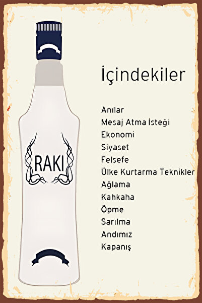 Hayal Poster Rakı Sözleri Içindekiler Retro Ahşap Poster Tablo 20x30 Mdf