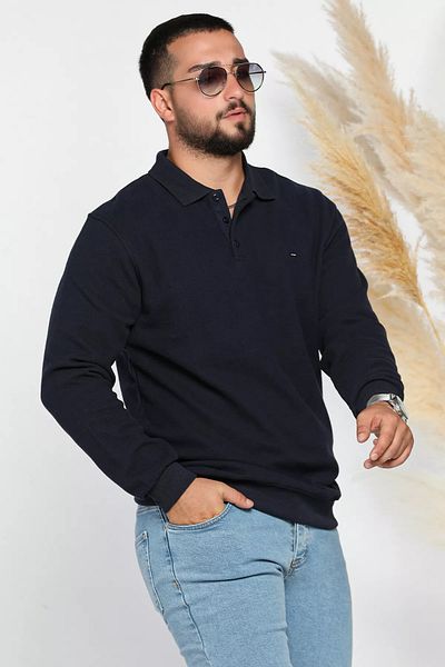 MİSHAR İTALİA Ανδρικό φούτερ με γιακά πόλο Navy Blue Thessaloniki