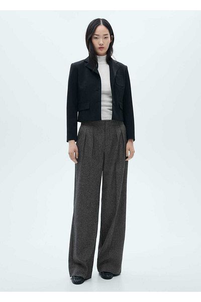 MANGO Woman Gray Pleated Trousers