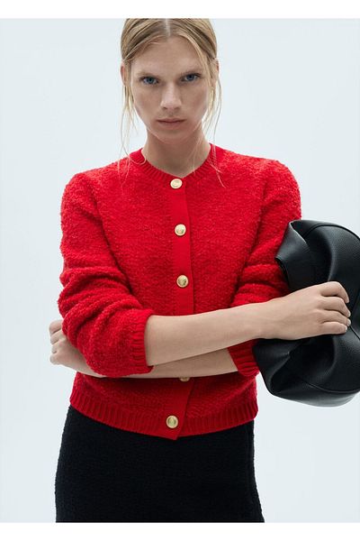 MANGO Woman Jewel Buttoned Curly Knitwear Cardigan