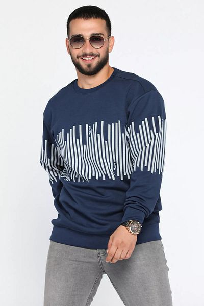 MİSHAR İTALİA Ανδρικό φούτερ με στάμπα Navy Blue Crew Neck