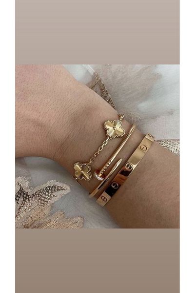ANGELSS JEWELLERY سوار ذهبي ثلاثي التركيب، سوار أصفاد (الفولاذ الذهبي البرسيم، سوار)