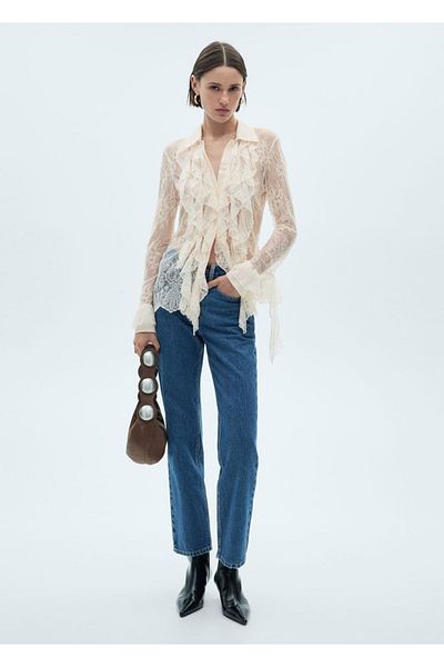 MANGO Woman Flounced Guipure Shirt