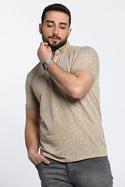 MİSHAR İTALİA Μπλουζάκι με μπεζ ανδρικό σχέδιο Lycra Polo Neck
