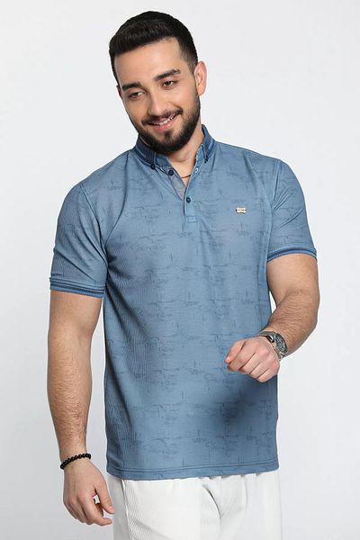 MİSHAR İTALİA Ανδρικό μπλουζάκι Indigo Self Pattern Lycra Polo Neck