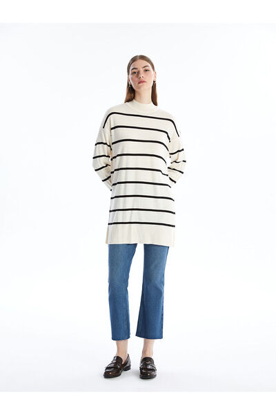 LC Waikiki Lw - Half Turtleneck Striped Long Sleeve Women's Knitwear Tunic
